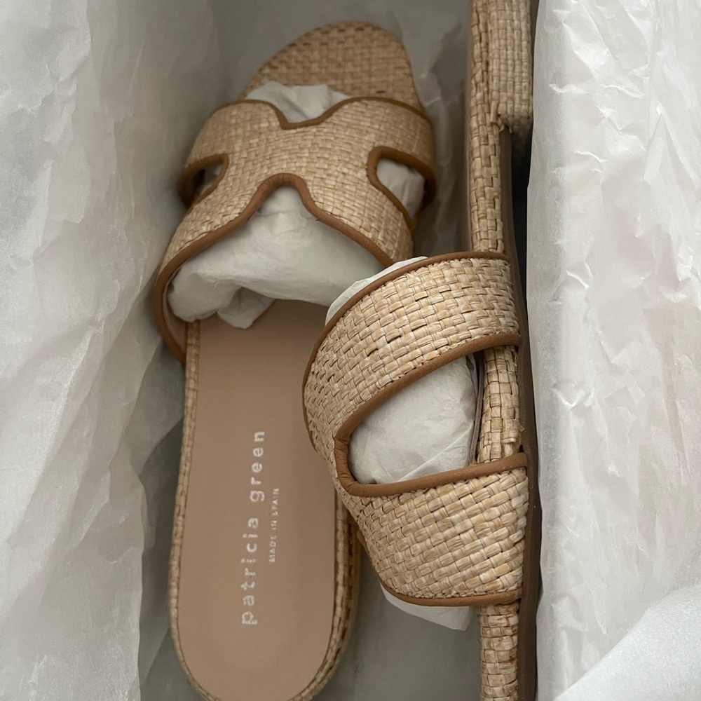 Patricia Green Natural Raffia Flat Sandals